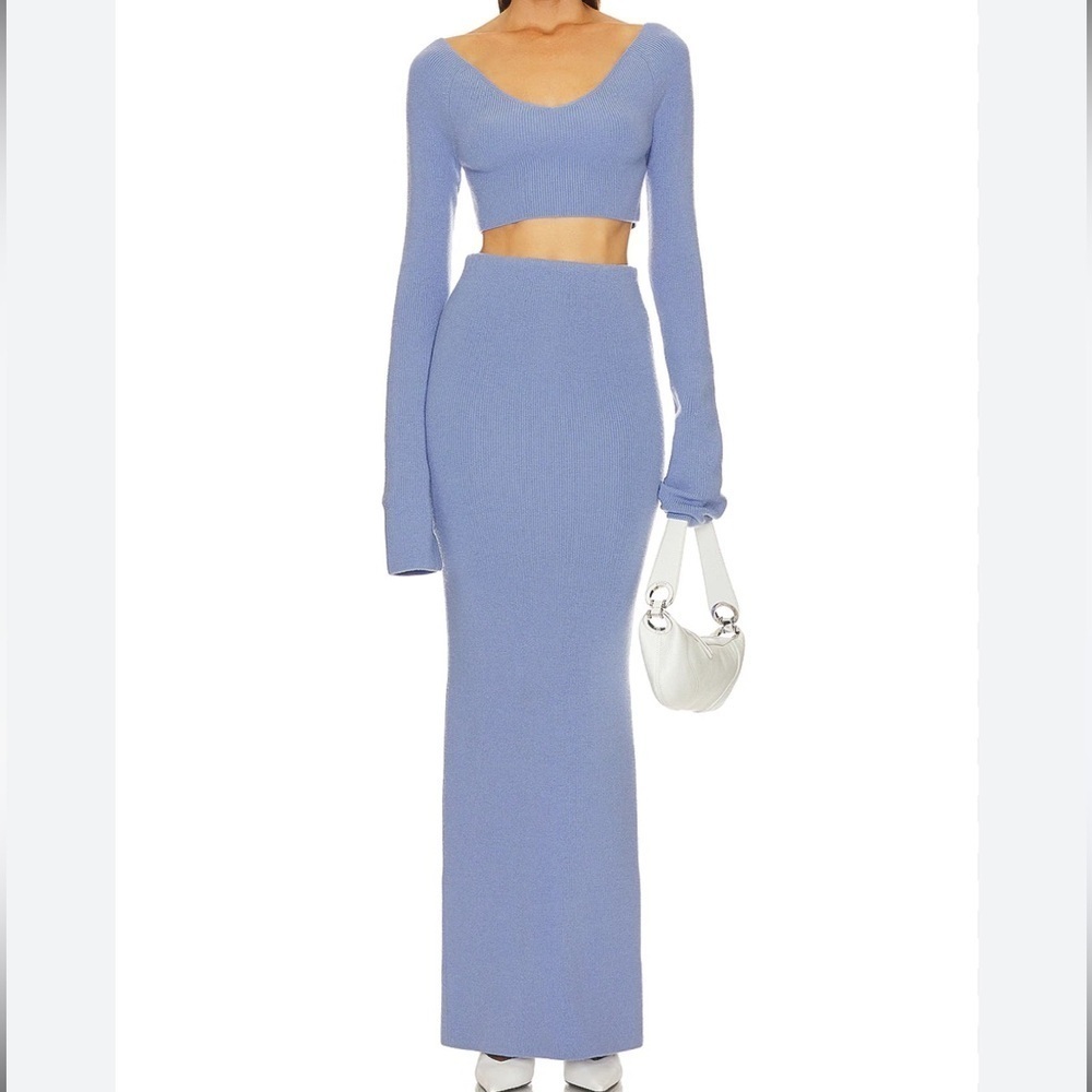 House of Harlow 1960-NWT Blue Ribbed Longsleeve Cropp top and matching Skirt Set
